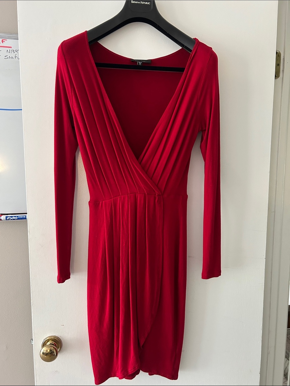 Karen Kane Red Long-Sleeve Faux-Wrap Dress